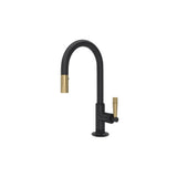 Rohl - Graceline Pull-Down Bar/Food Prep Kitchen Faucet With C-Spout - Matte Black With Antique Gold