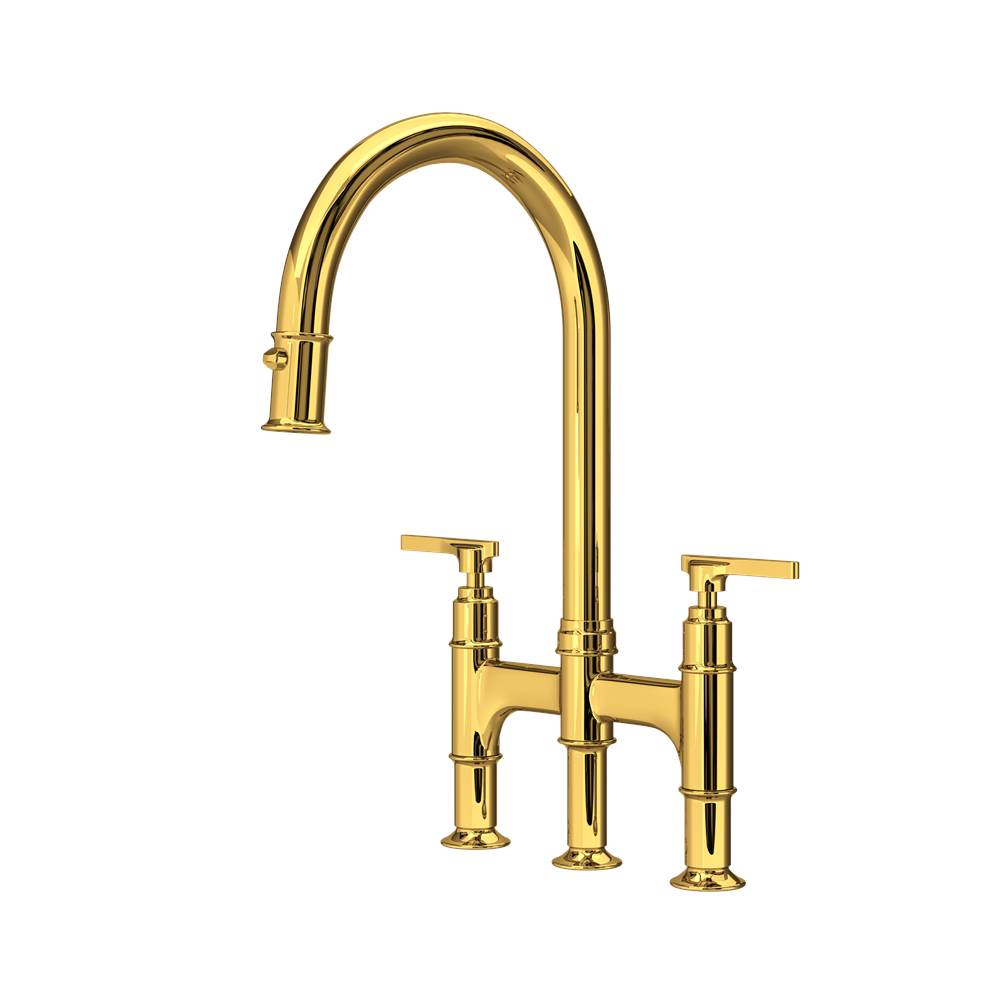Rohl - SouthbankE Pull-Down Bridge Kitchen Faucet - Unlacquered Brass