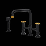 Rohl - CampoE Bridge Kitchen Faucet With Side Spray - Matte Black With Unlacquered Brass