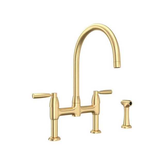 Rohl - HolbornE Bridge Kitchen Faucet With C-Spout and Side Spray - Satin English Gold