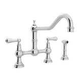 Rohl - EdwardianE Extended Spout Bridge Kitchen Faucet With Side Spray - Unlacquered Brass