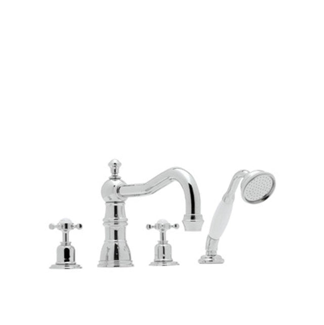 Rohl - EdwardianE 4-Hole Deck Mount Tub Filler With Column Spout - Polished Chrome
