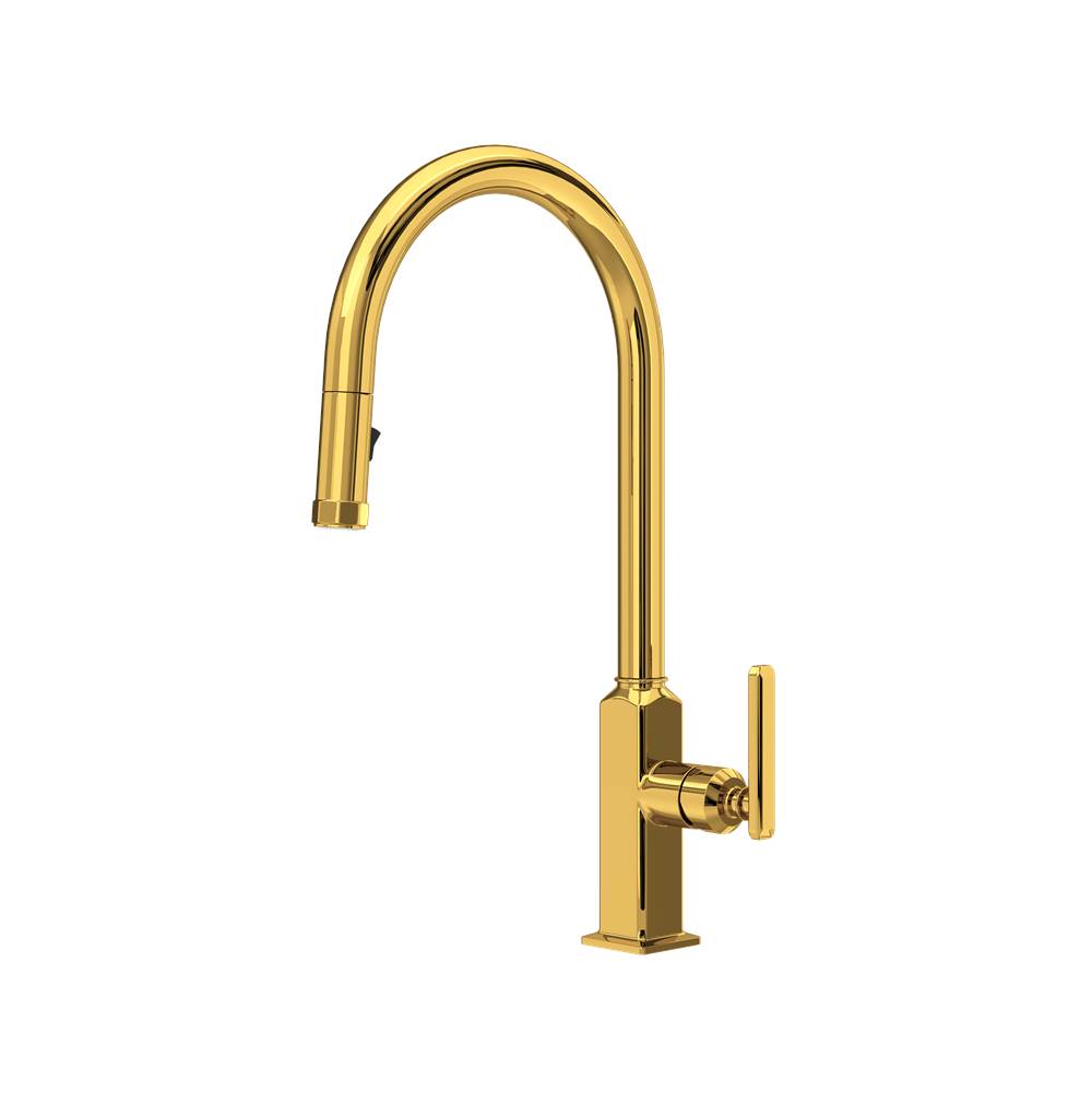 Rohl - ApothecaryE Pull-Down Kitchen Faucet With C-Spout - Unlacquered Brass
