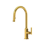 Rohl - ApothecaryE Pull-Down Kitchen Faucet With C-Spout - Unlacquered Brass