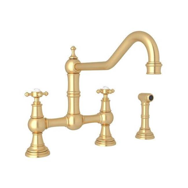 Rohl - EdwardianE Extended Spout Bridge Kitchen Faucet With Side Spray - Satin English Gold