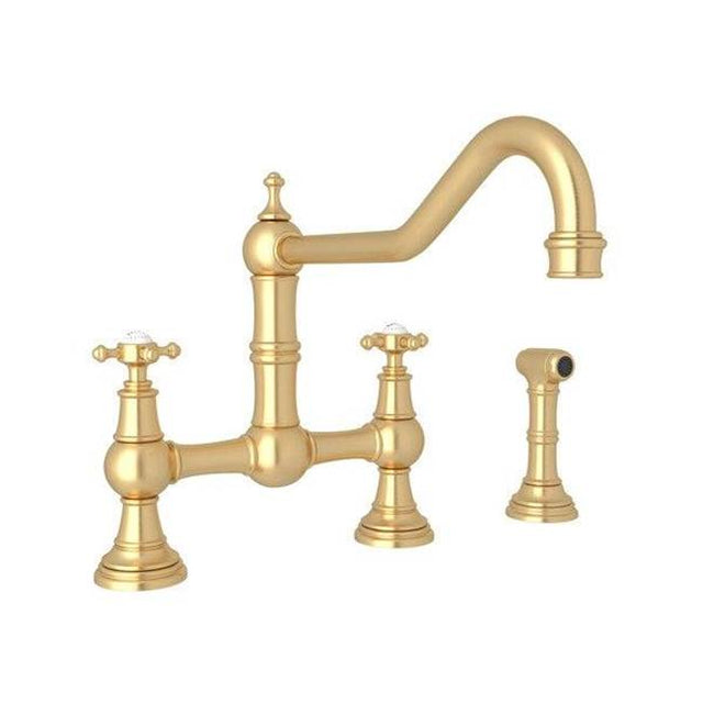 Rohl - EdwardianE Extended Spout Bridge Kitchen Faucet With Side Spray - Satin English Gold