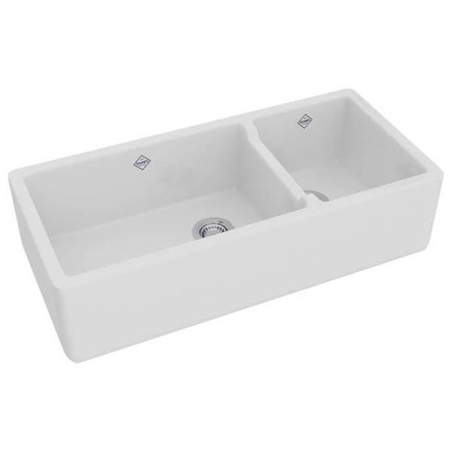 Rohl - LancasterE 40'' Double Bowl Farmhouse Apron Front Fireclay Kitchen Sink - White (WH)