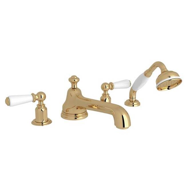 Rohl - EdwardianE 4-Hole Deck Mount Tub Filler With Low Spout - Unlacquered Brass