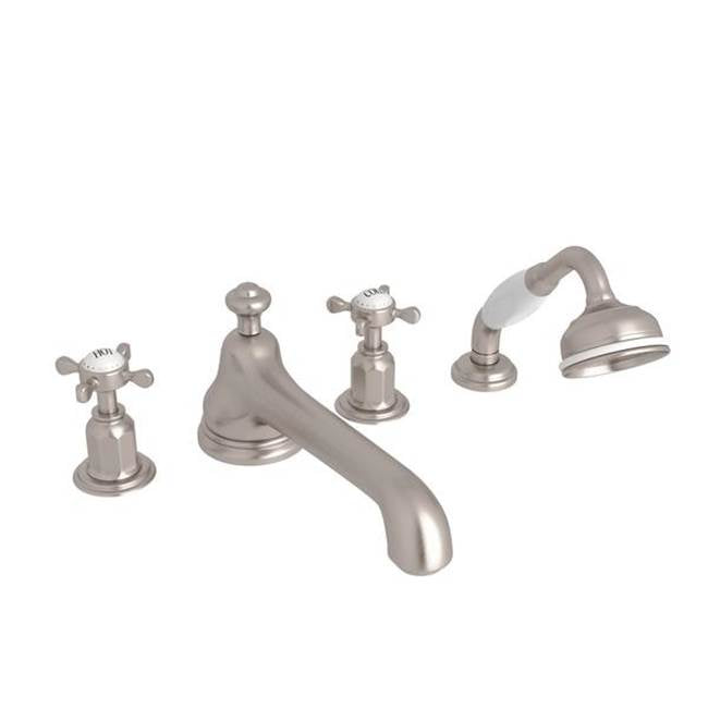 Rohl - EdwardianE 4-Hole Deck Mount Tub Filler With Low Spout - Satin Nickel
