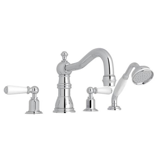 Rohl - EdwardianE 4-Hole Deck Mount Tub Filler With Column Spout - Polished Chrome