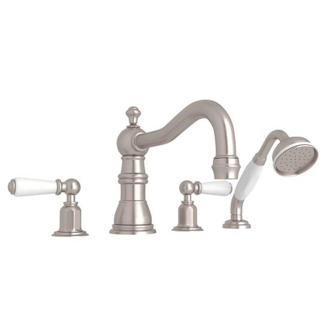 Rohl - EdwardianE 4-Hole Deck Mount Tub Filler With Column Spout - Satin Nickel