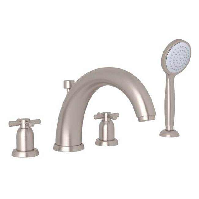 Rohl - HolbornE 4-Hole Deck Mount Tub Filler With U-Spout - Satin Nickel