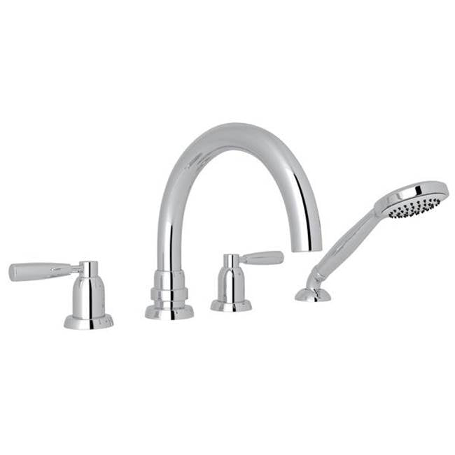 Rohl - HolbornE 4-Hole Deck Mount Tub Filler With C-Spout - Polished Chrome