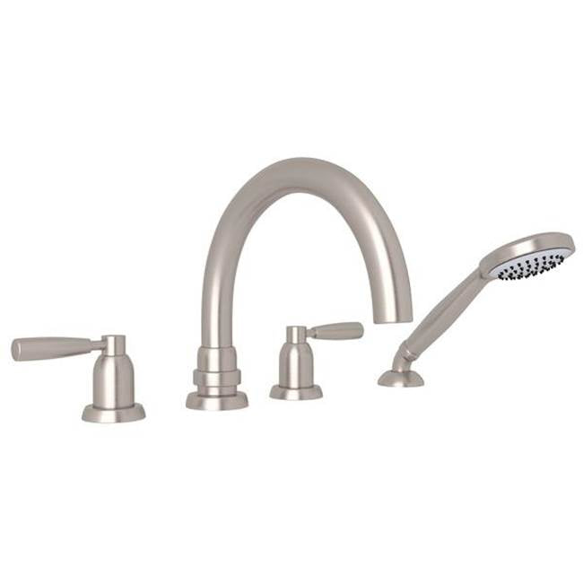 Rohl - HolbornE 4-Hole Deck Mount Tub Filler With C-Spout - Satin Nickel