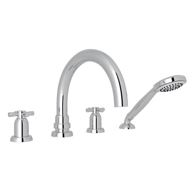 Rohl - HolbornE 4-Hole Deck Mount Tub Filler With C-Spout - Polished Chrome