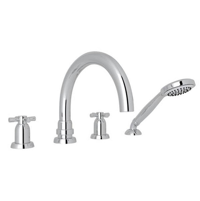 Rohl - HolbornE 4-Hole Deck Mount Tub Filler With C-Spout - Polished Chrome