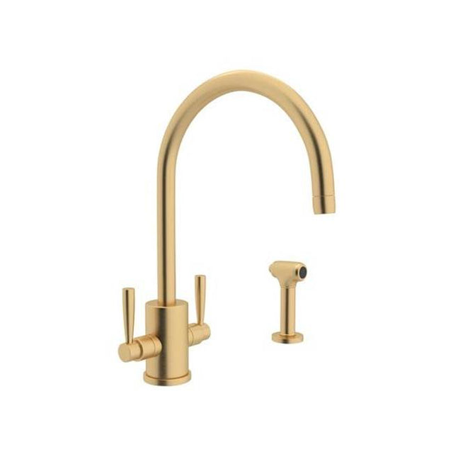 Rohl - HolbornE Two Handle Kitchen Faucet With Side Spray - Satin English Gold