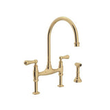 Rohl - Georgian EraE Bridge Kitchen Faucet With Side Spray - Unlacquered Brass