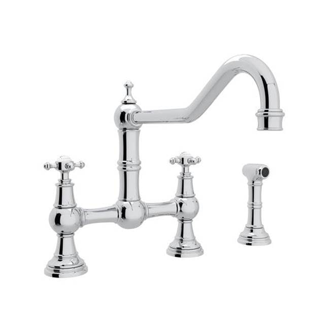 Rohl - EdwardianE Extended Spout Bridge Kitchen Faucet With Side Spray - Polished Chrome
