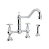Rohl - EdwardianE Extended Spout Bridge Kitchen Faucet With Side Spray - Polished Chrome
