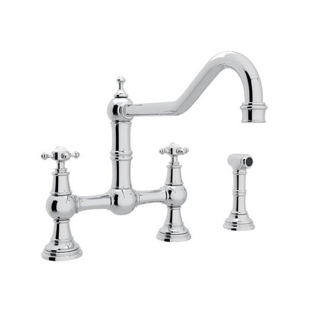 Rohl - EdwardianE Extended Spout Bridge Kitchen Faucet With Side Spray - Polished Chrome