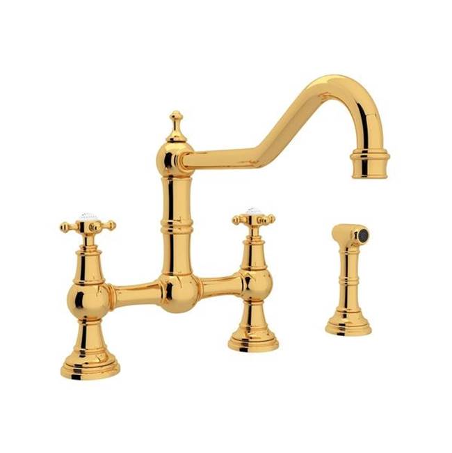 Rohl - EdwardianE Extended Spout Bridge Kitchen Faucet With Side Spray - English Gold
