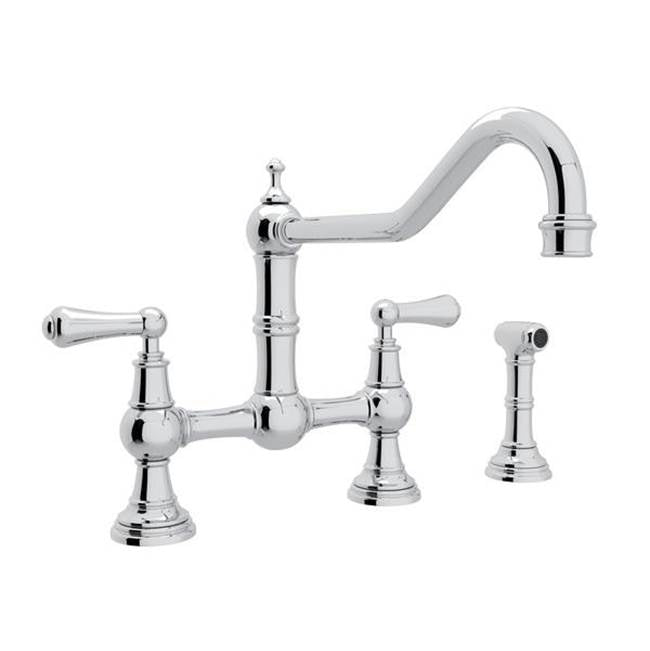 Rohl - EdwardianE Extended Spout Bridge Kitchen Faucet With Side Spray - Polished Chrome