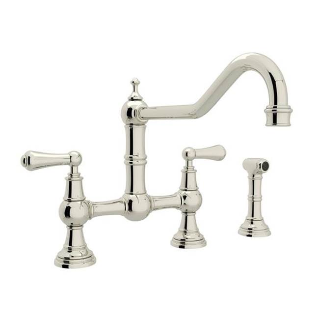 Rohl - EdwardianE Extended Spout Bridge Kitchen Faucet With Side Spray - Polished Nickel