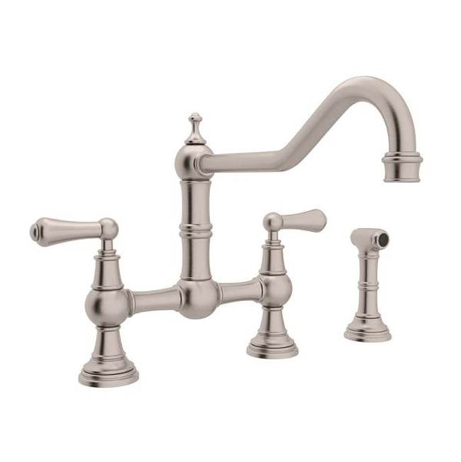 Rohl - EdwardianE Extended Spout Bridge Kitchen Faucet With Side Spray - Satin Nickel