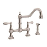 Rohl - EdwardianE Extended Spout Bridge Kitchen Faucet With Side Spray - Satin Nickel