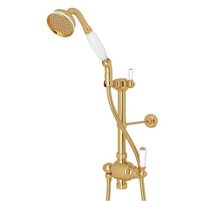Rohl - Riser Diverter, Handshower, Handshower Holder, Hose and 8'' Thermostatic Outlet - English Gold