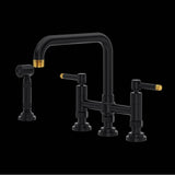 Rohl - CampoE Bridge Kitchen Faucet With Side Spray - Matte Black With Unlacquered Brass