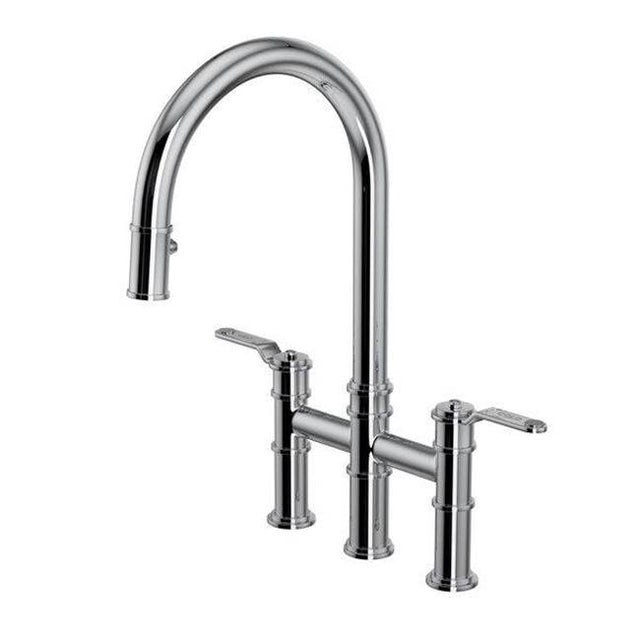 Rohl - ArmstrongE Pull-Down Bridge Kitchen Faucet With C-Spout - Polished Chrome