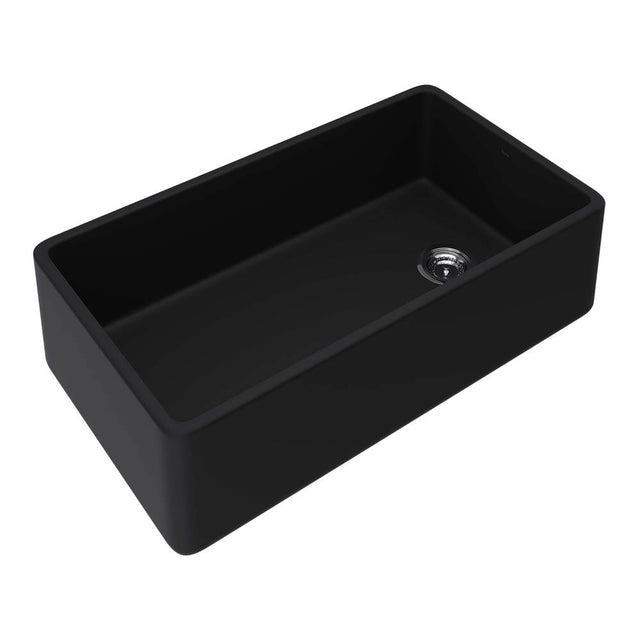 Rohl - AlliaE 36'' Fireclay Single Bowl Farmhouse Apron Front Kitchen Sink - Satin Black