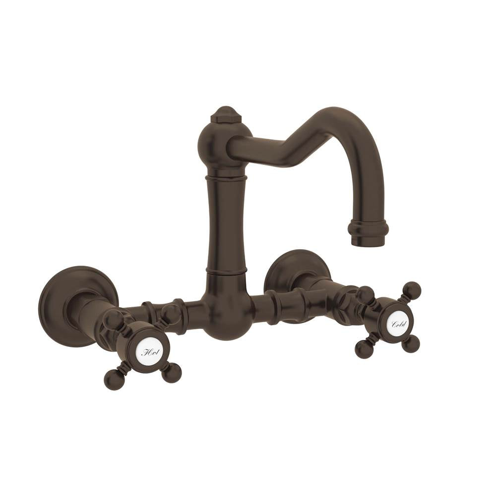 Rohl - Acqui Wall Mount Bridge Kitchen Faucet With Column Spout - Tuscan Brass