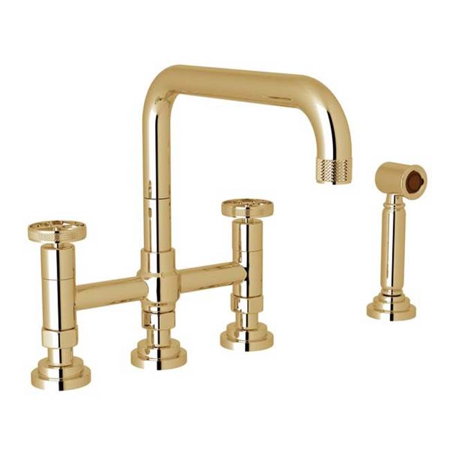 Rohl - CampoE Bridge Kitchen Faucet With Side Spray - Unlacquered Brass