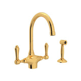 Rohl - San Julio Two Handle Kitchen Faucet With Side Spray - Italian Brass