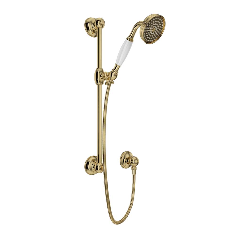 Rohl - Handshower Set With 22'' Slide Bar and Single-Function Handshower - Unlacquered Brass