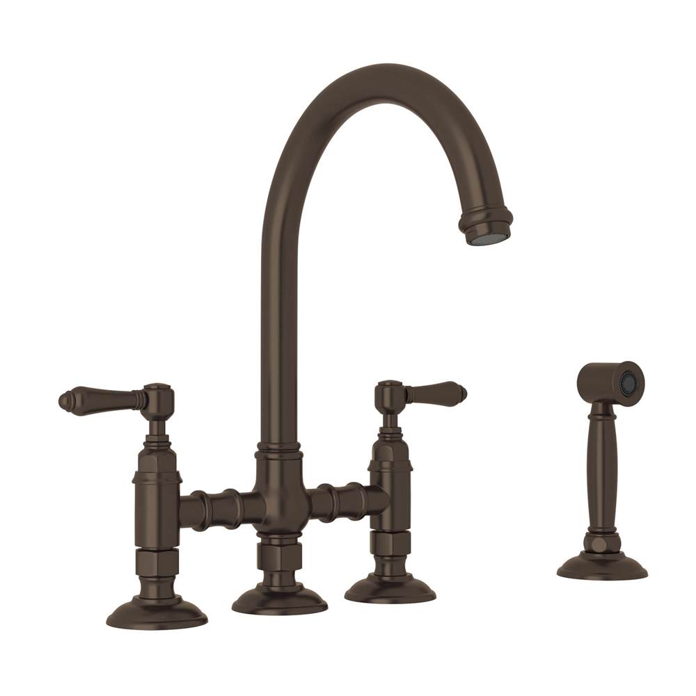 Rohl - San Julio Bridge Kitchen Faucet With Side Spray - Tuscan Brass