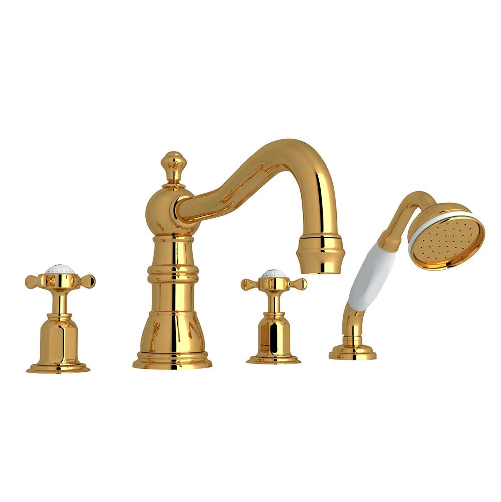 Rohl - EdwardianE 4-Hole Deck Mount Tub Filler With Column Spout - Unlacquered Brass