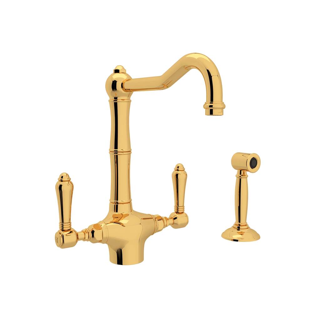 Rohl - Acqui Two Handle Kitchen Faucet With Side Spray - Italian Brass