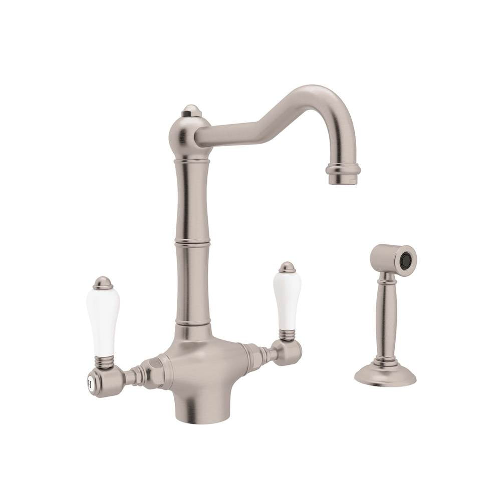 Rohl - Acqui Two Handle Kitchen Faucet With Side Spray - Satin Nickel