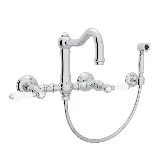 Rohl - Acqui Wall Mount Bridge Kitchen Faucet With Sidespray And Column Spout - Polished Chrome