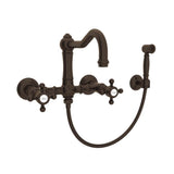 Rohl - Acqui Wall Mount Bridge Kitchen Faucet With Sidespray And Column Spout - Tuscan Brass