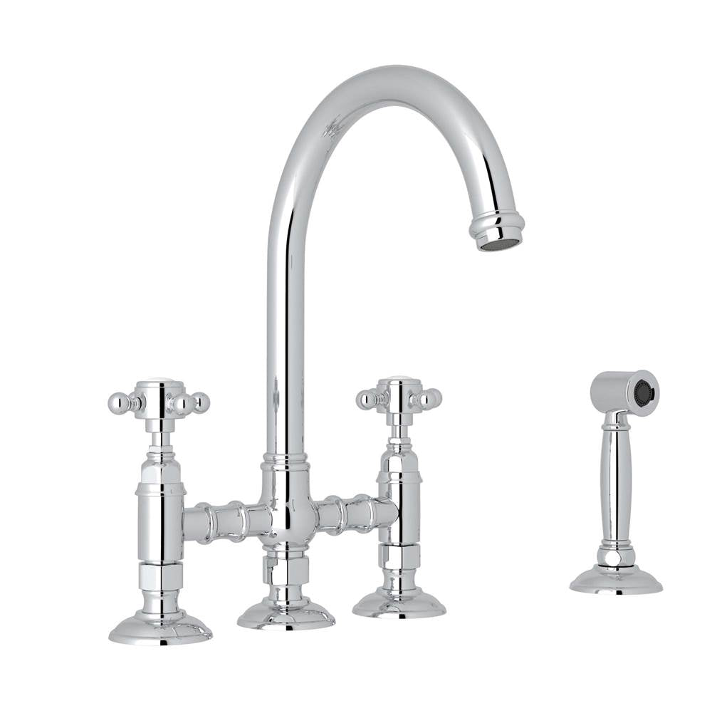 Rohl - San Julio Bridge Kitchen Faucet With Side Spray - Polished Chrome