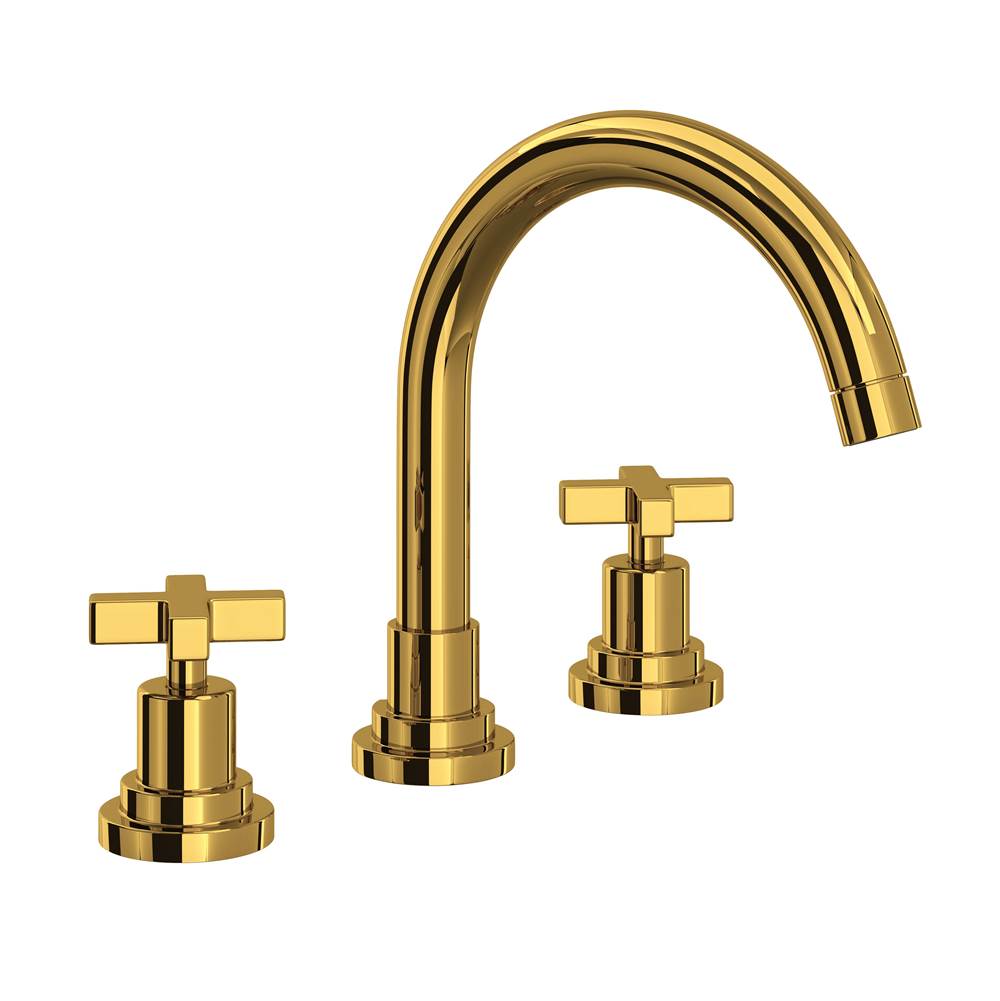 Rohl - Lombardia Widespread Lavatory Faucet With C-Spout - Unlacquered Brass