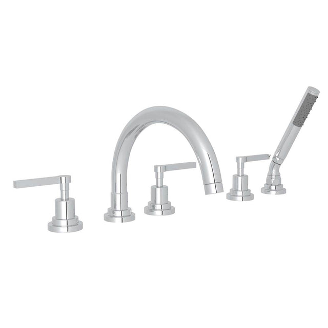 Rohl - Lombardia 5-Hole Deck Mount Tub Filler With C-Spout - Polished Chrome