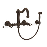 Rohl - Acqui Wall Mount Bridge Kitchen Faucet With Sidespray And Column Spout - Tuscan Brass