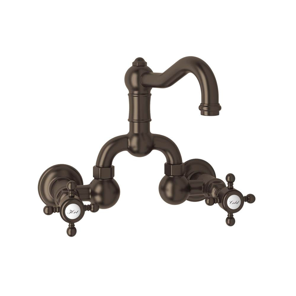 Rohl - Acqui Wall Mount Bridge Lavatory Faucet With Column Spout - Tuscan Brass