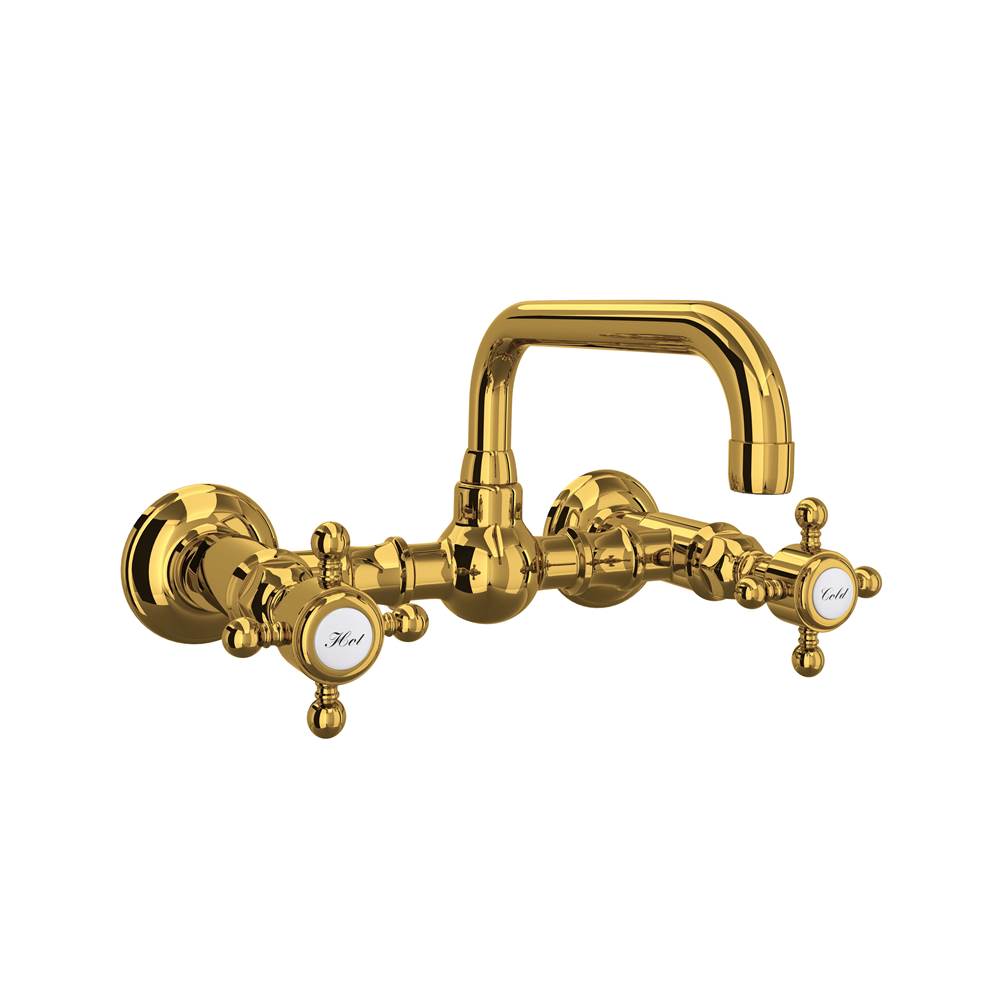 Rohl - Acqui Wall Mount Bridge Lavatory Faucet With U-Spout - Unlacquered Brass